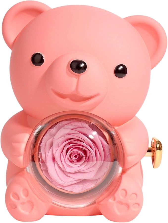 Cute Teddy Bear with a Rose Gold Stainless Steel Necklace