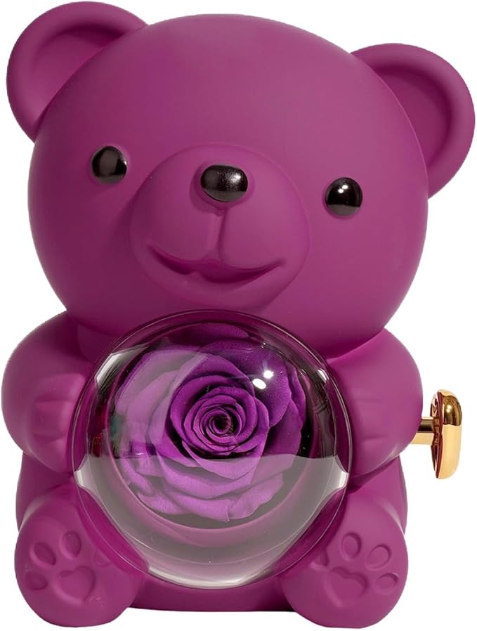 Cute Teddy Bear with a Rose Gold Stainless Steel Necklace