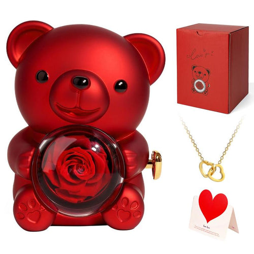 Cute Teddy Bear with a Rose Gold Stainless Steel Necklace